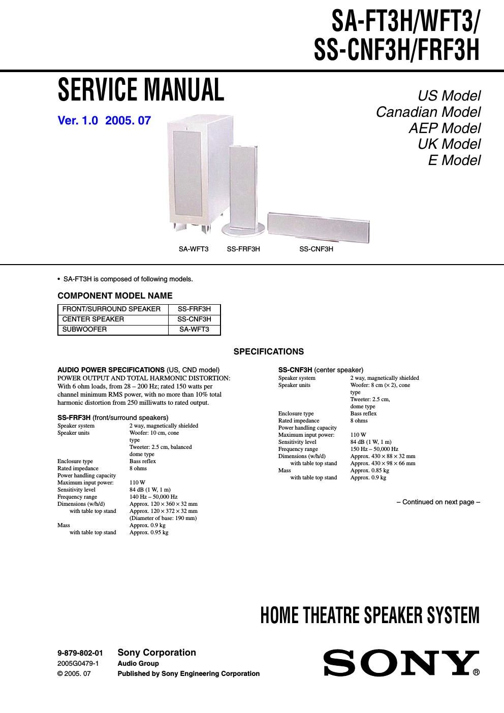 sony sa ft 3 h service manual