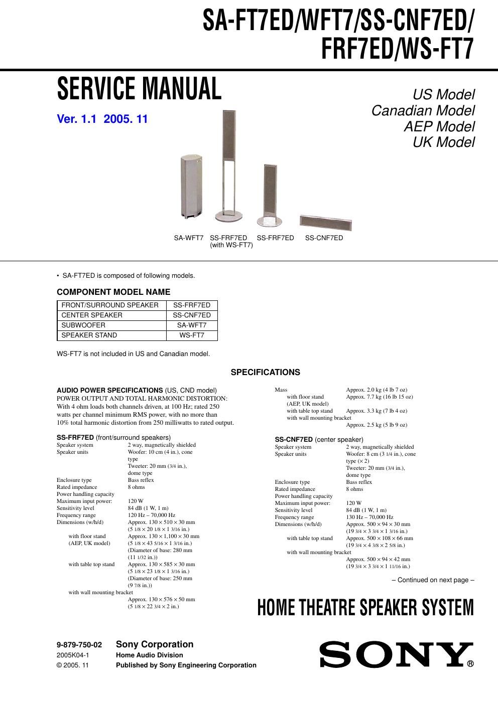 sony sa ft 7 ed service manual