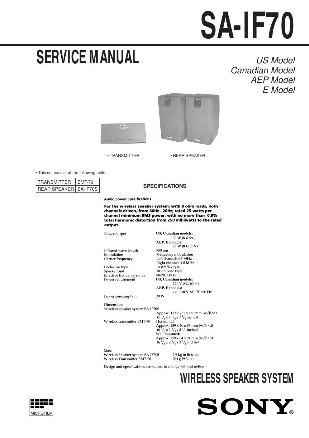 sony sa if 70 service manual