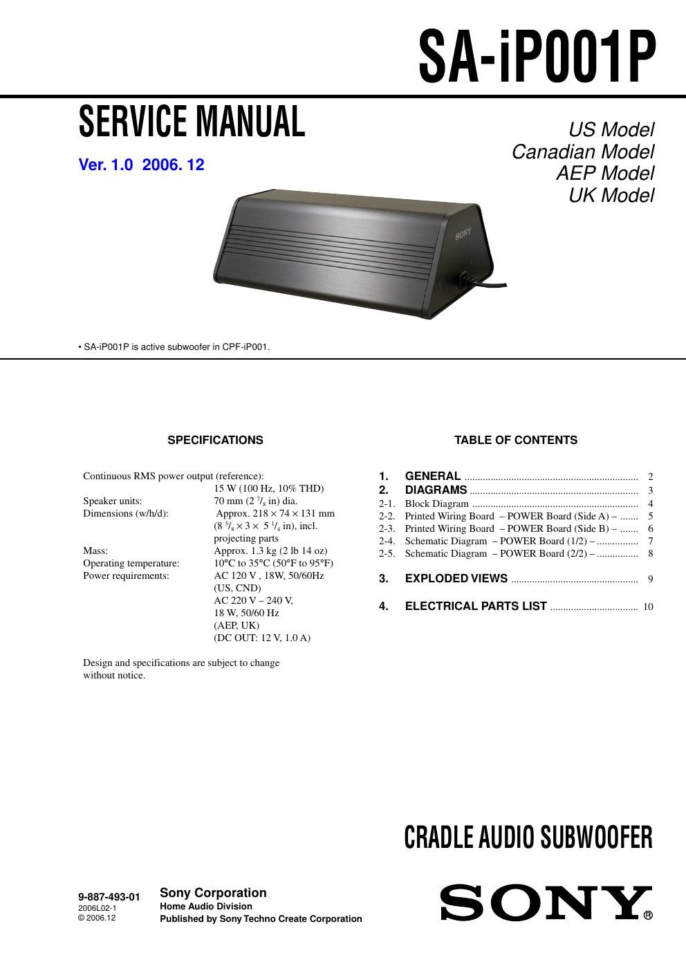 sony sa ip 001 p service manual