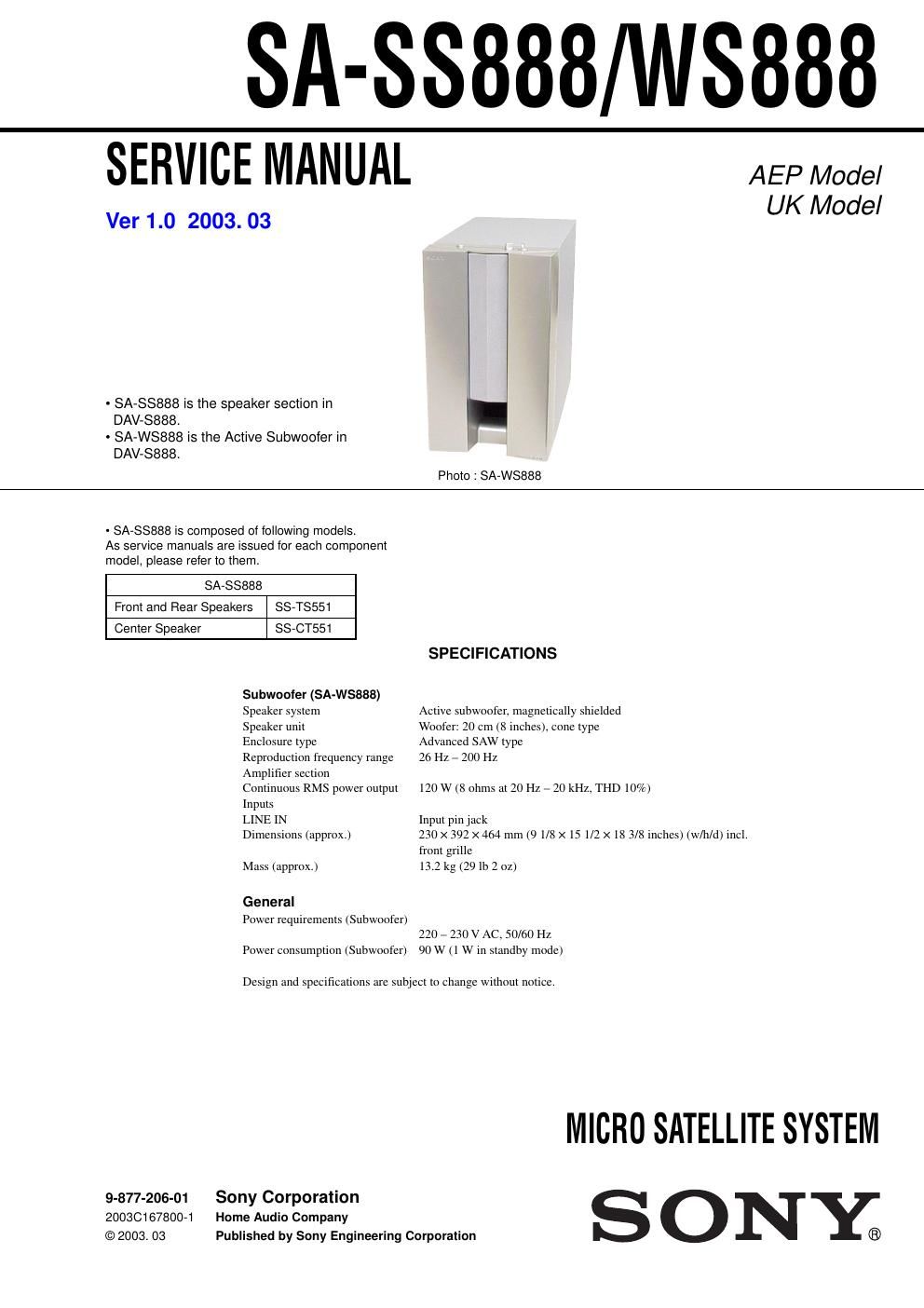 sony sa ss888 ws888 pwramp