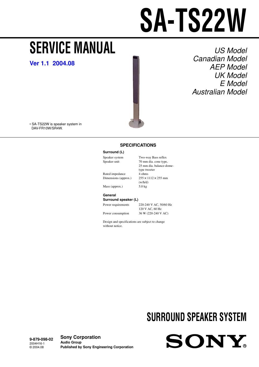 sony sa ts 22 w service manual