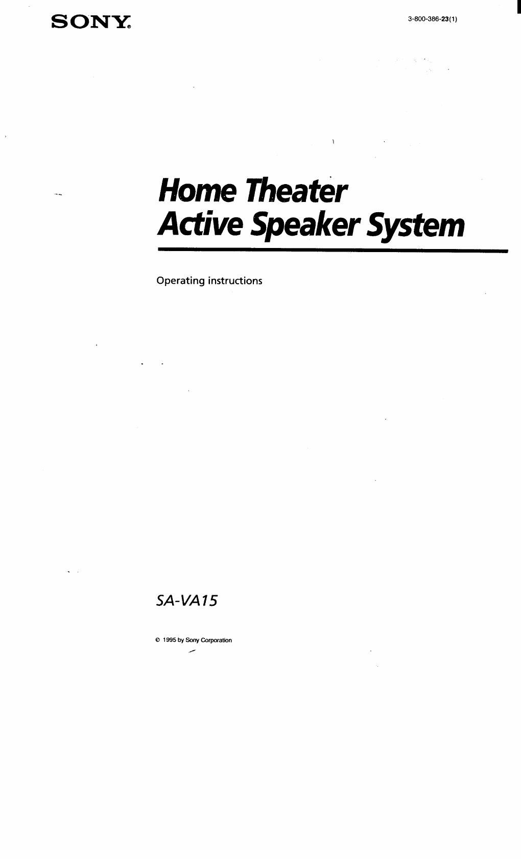 sony sava 15 owners manual