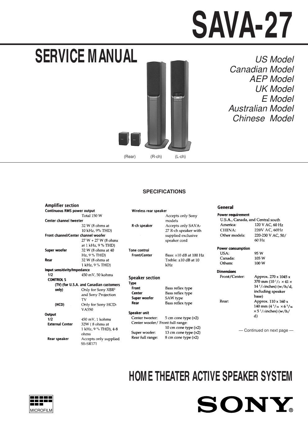 sony sava 27 service manual