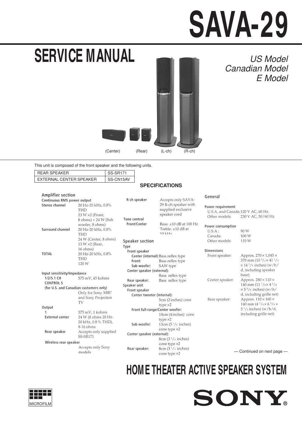 sony sava 29 service manual