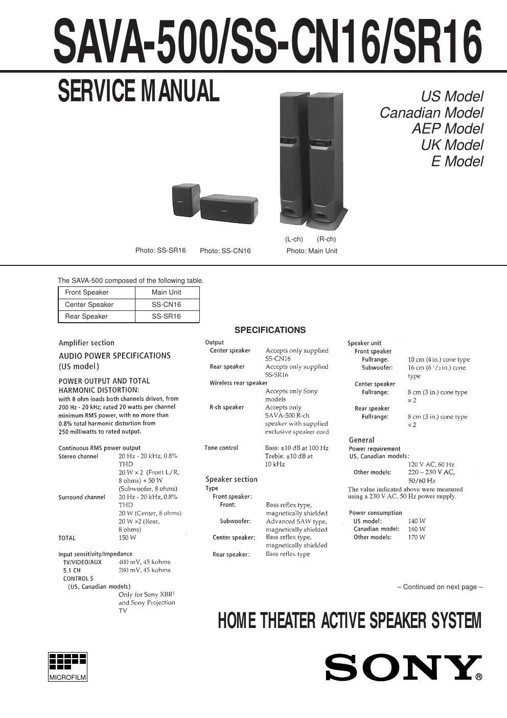 sony sava 500 service manual