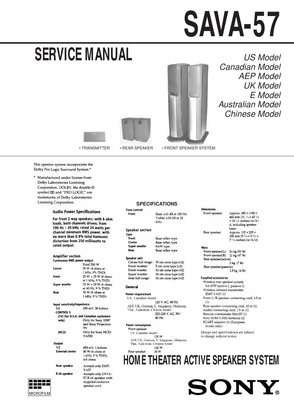 sony sava 57 owners manual