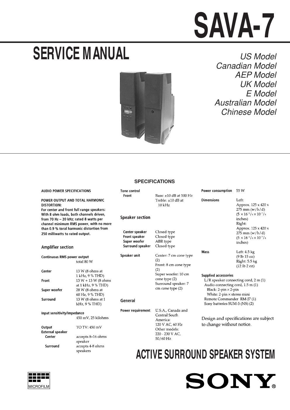 sony sava 7 service manual