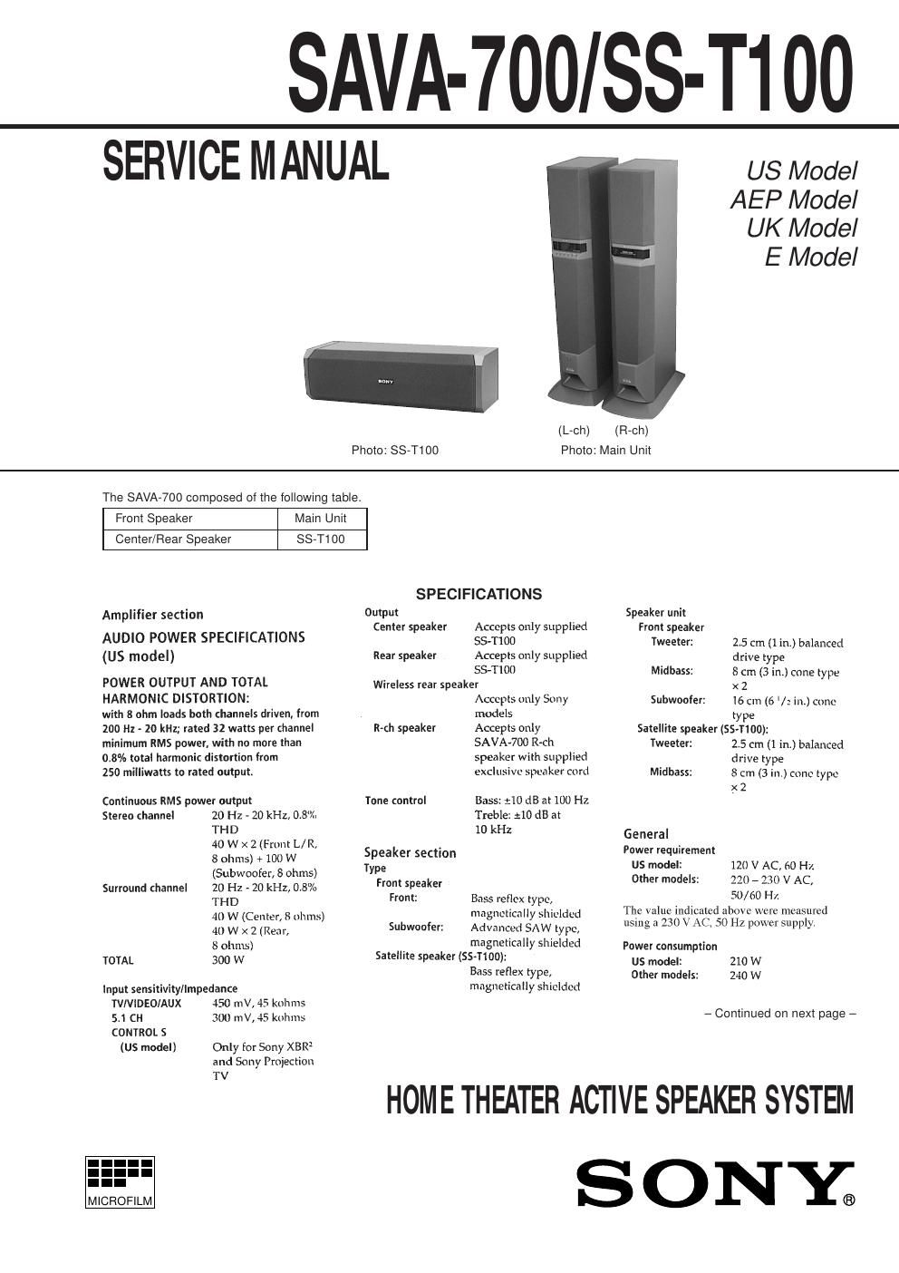 sony sava 700 service manual