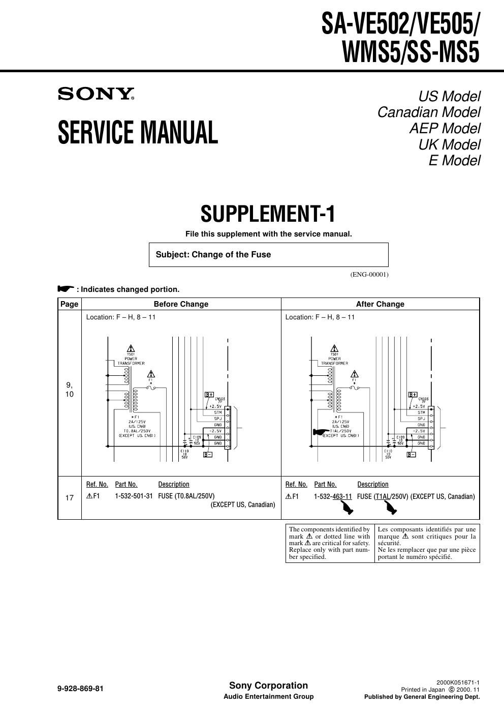 sony sa ve 502 service manual