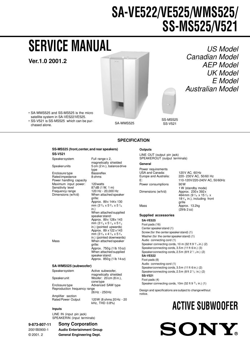 sony sa ve 522 525 actsub