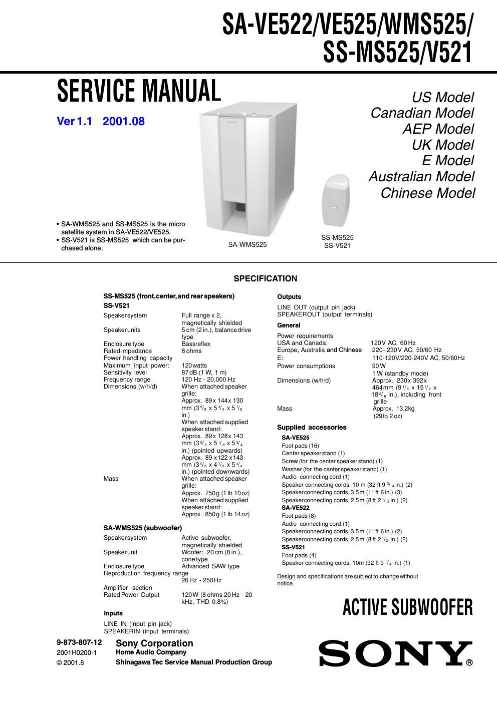 sony sa ve 522 service manual