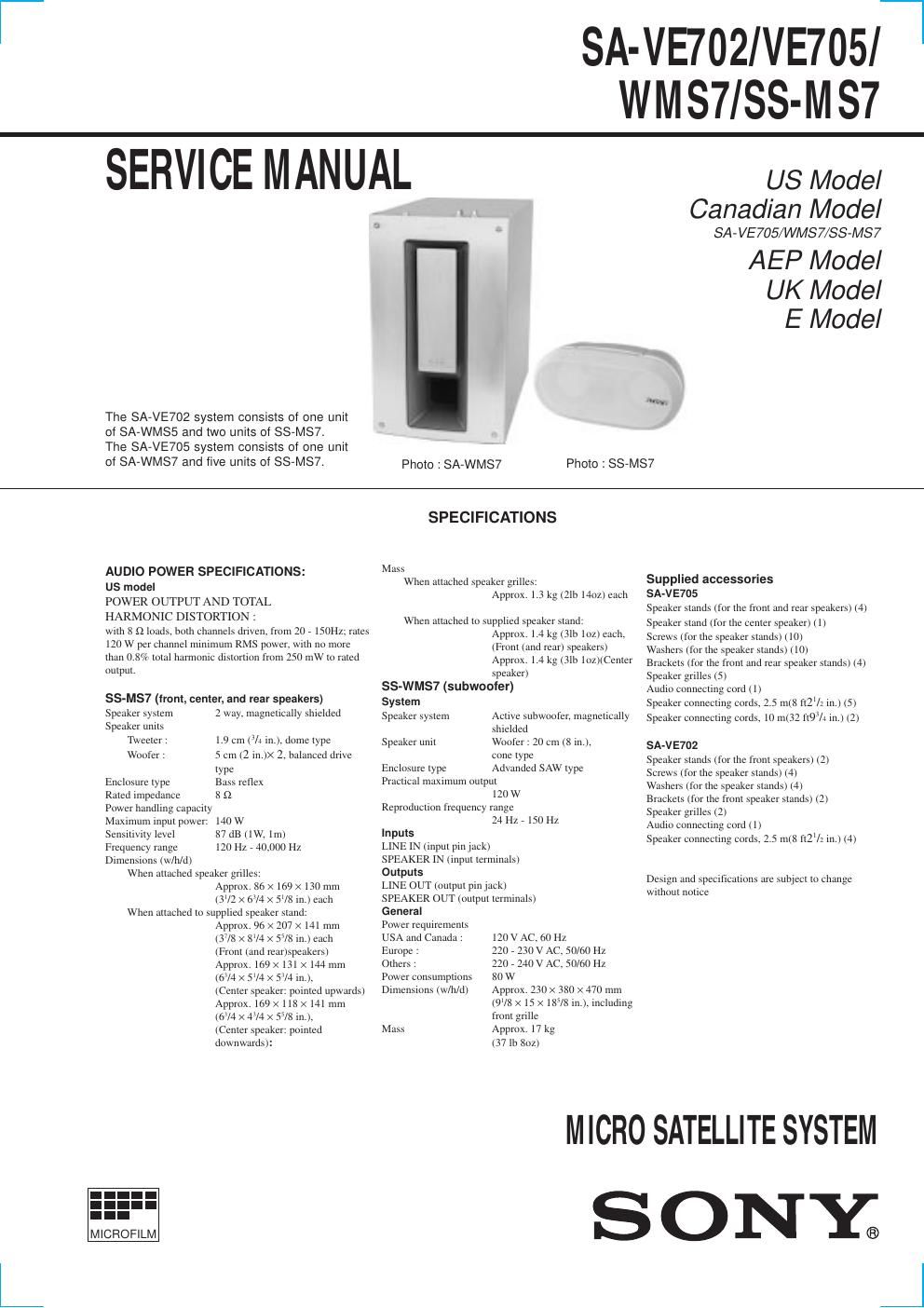 sony sa ve 702 service manual