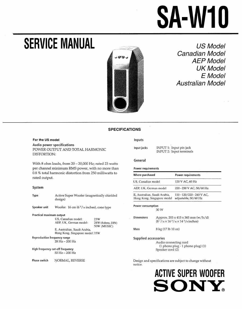 sony sa w 10 service manual