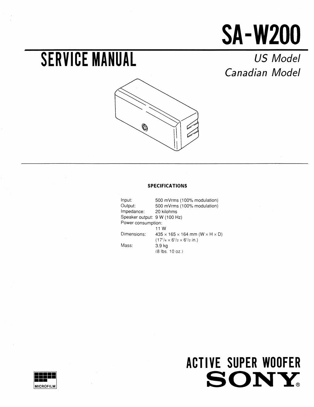 sony sa w 200 service manual