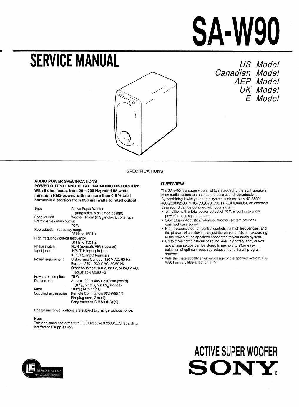 sony sa w 90 service manual