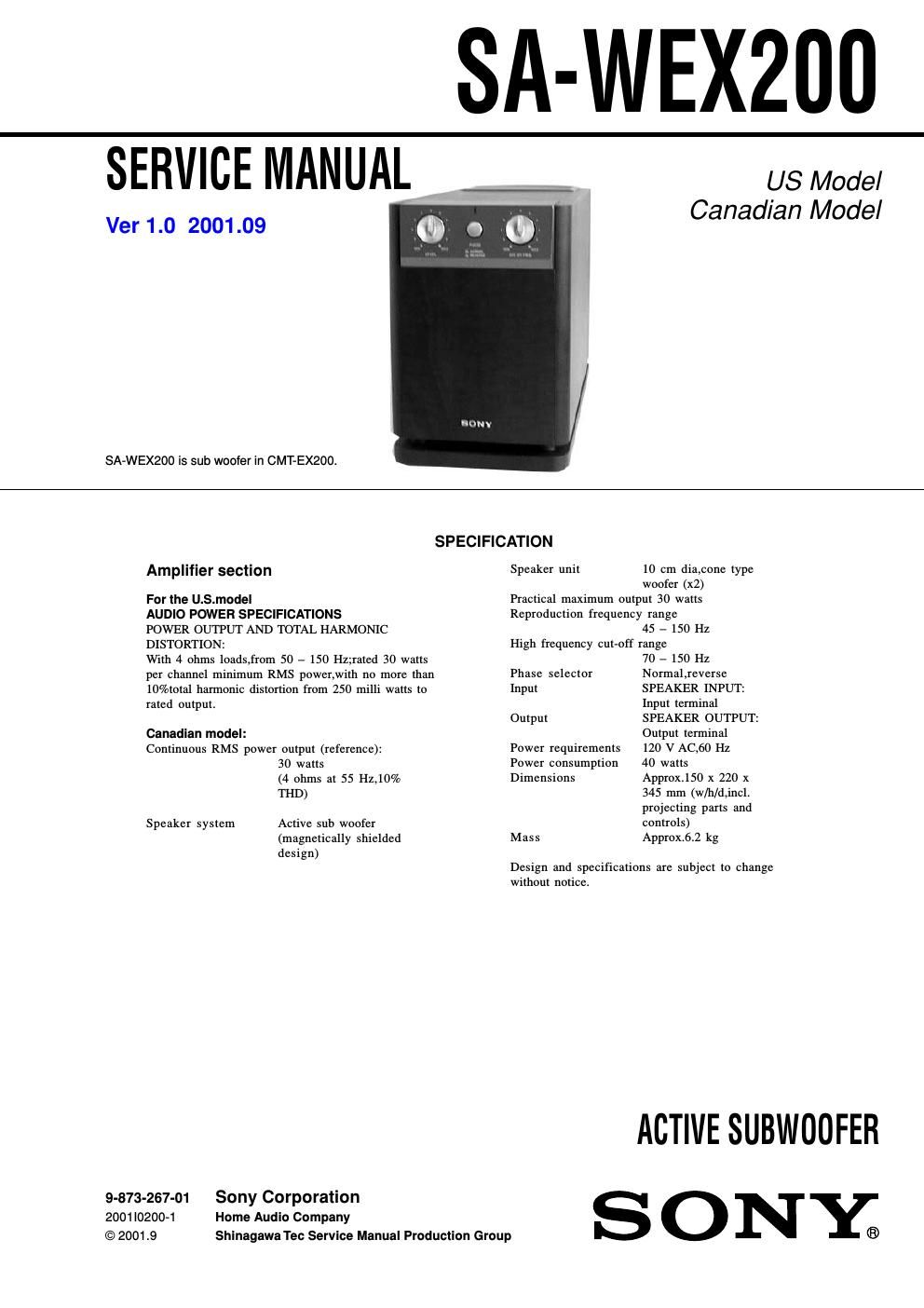 sony sa wex 200 service manual