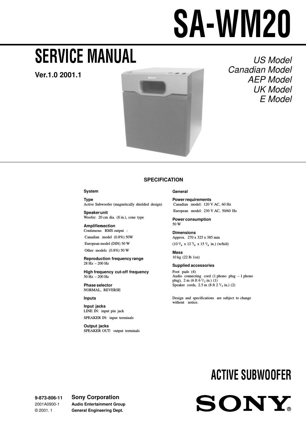 sony sa wm 20 service manual