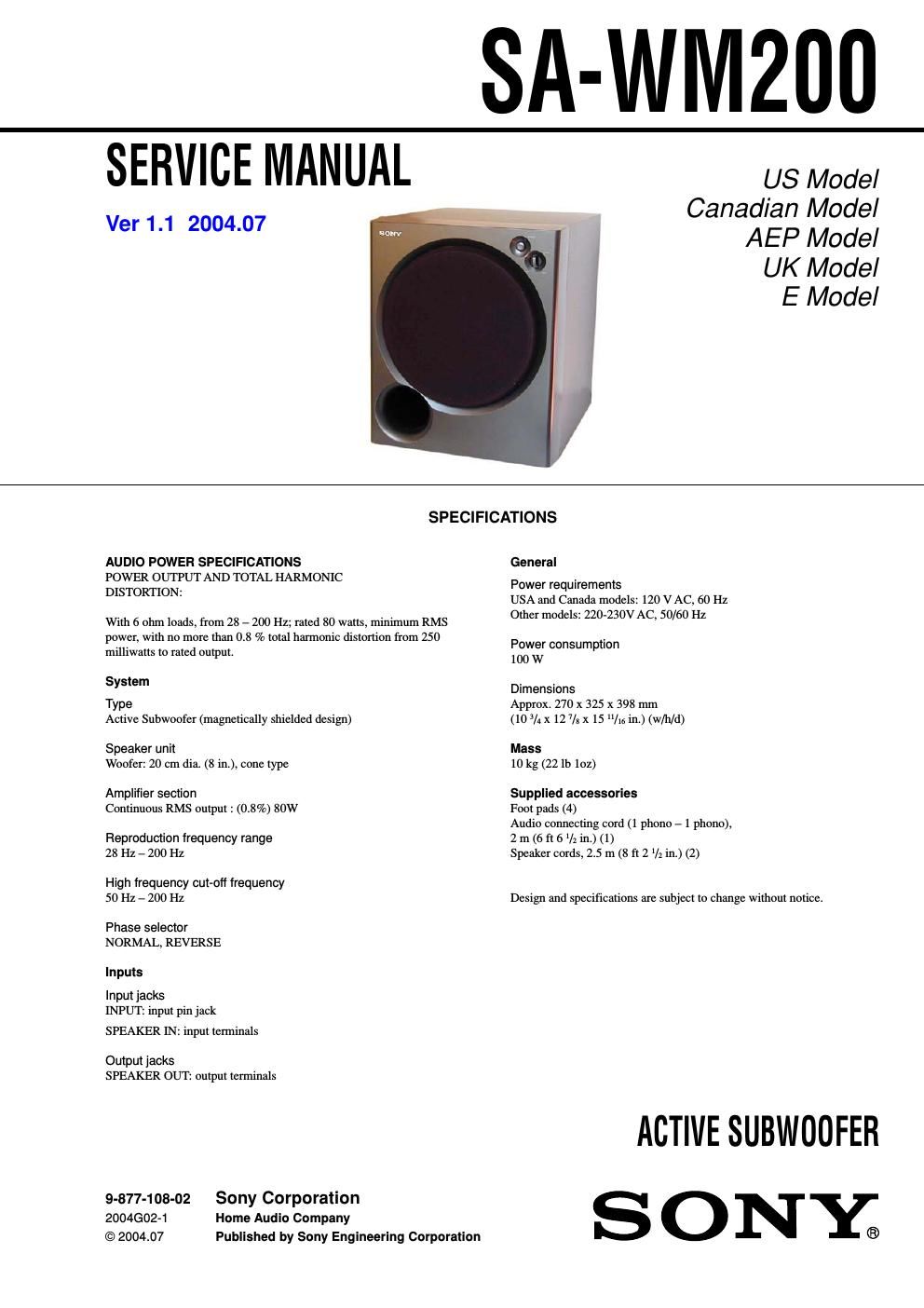 sony sa wm 200 service manual