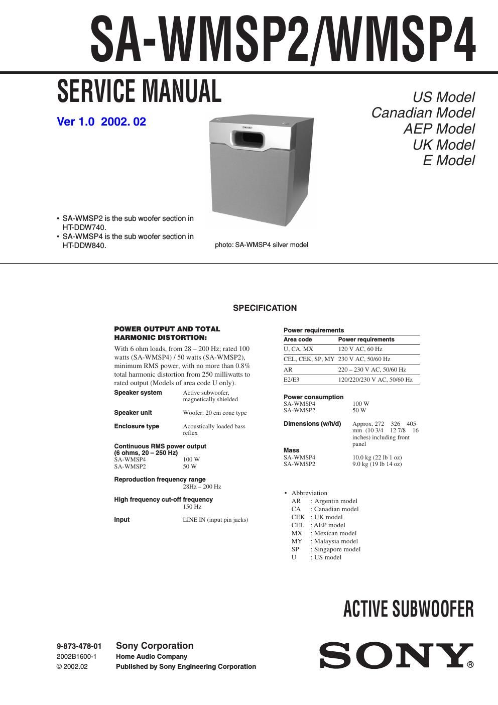 sony sa wmsp 2 service manual