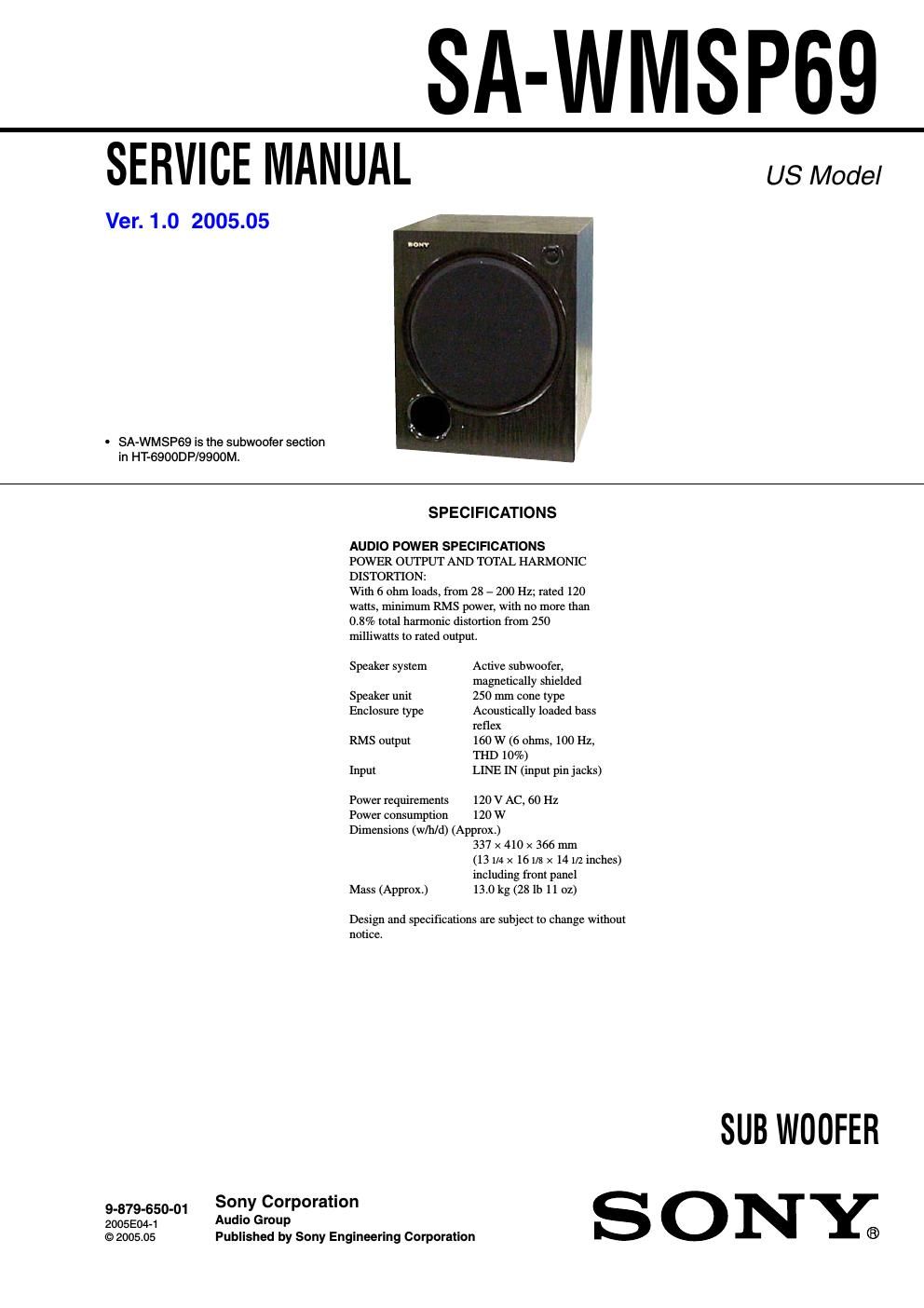 sony sa wmsp 69 service manual