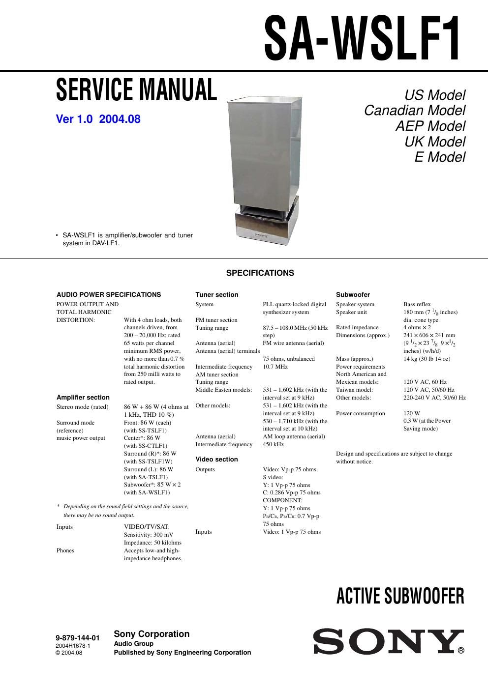 sony sa wslf 1 service manual