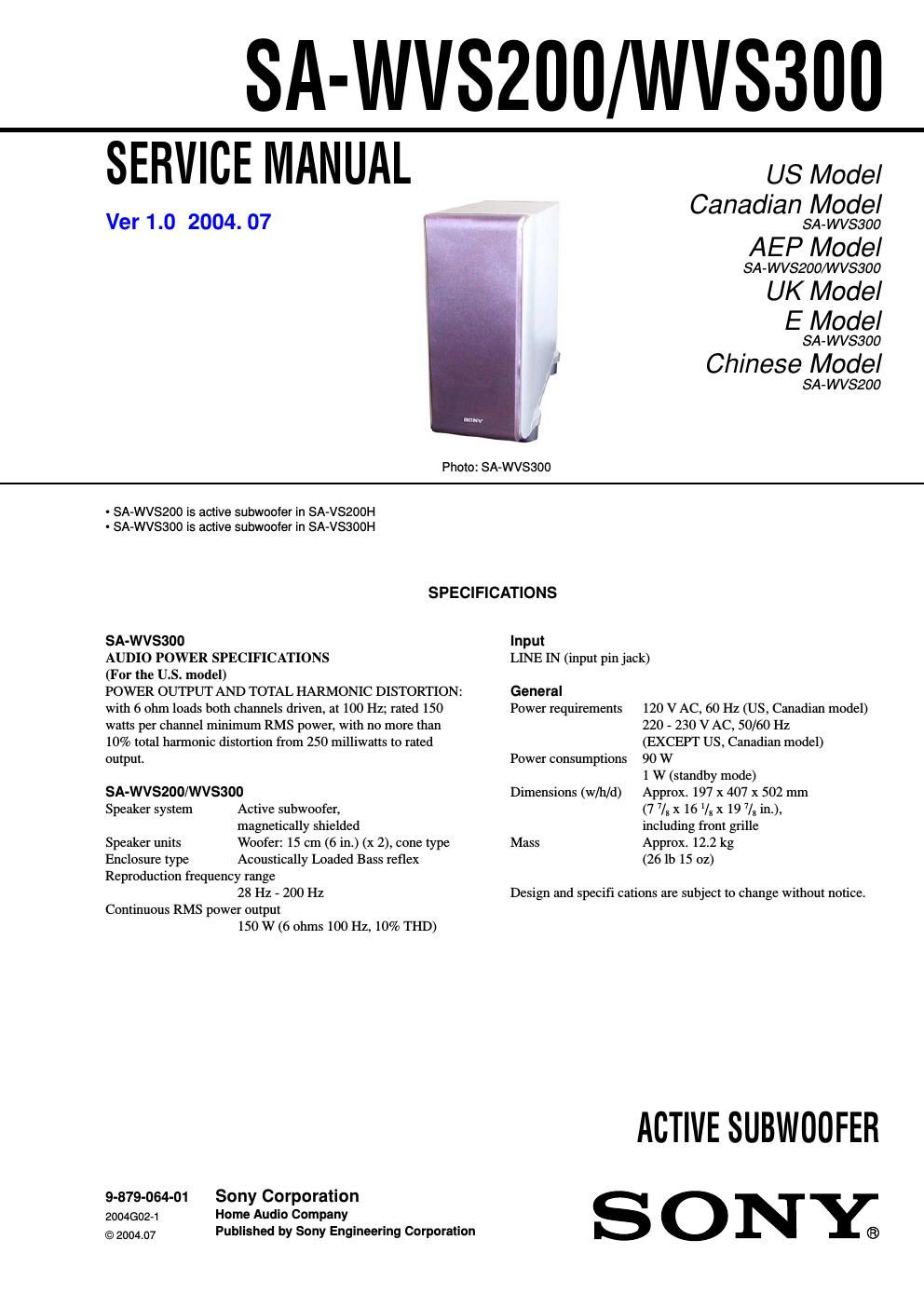 sony sa wvs 200 service manual