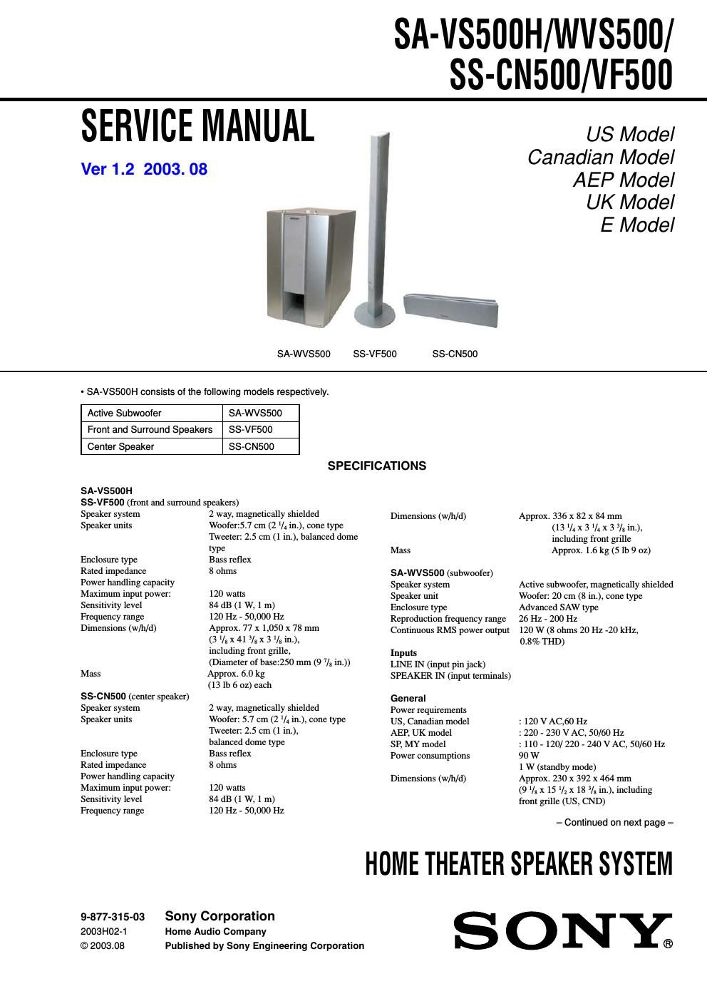 sony sa wvs 500 service manual