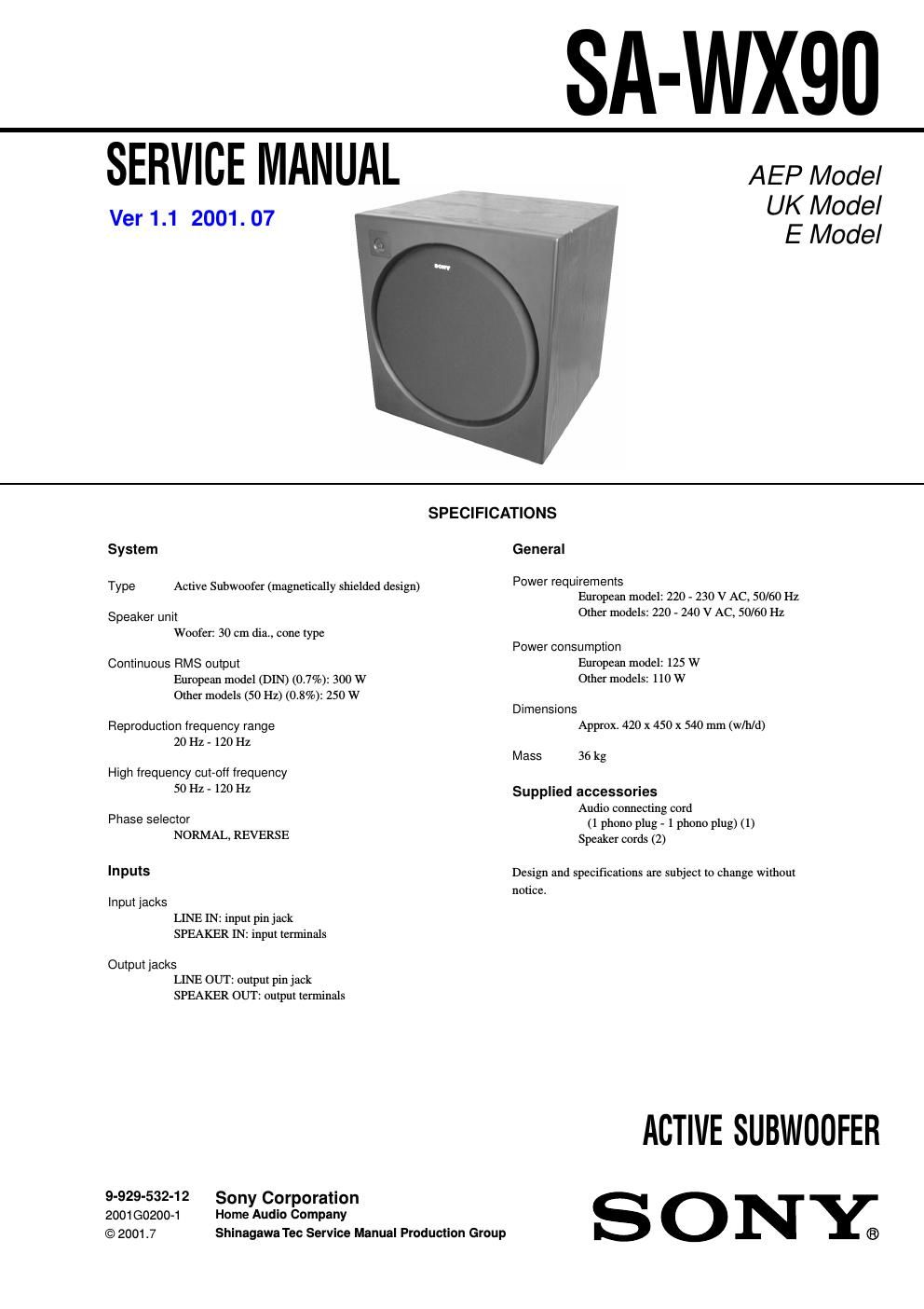 sony sa wx 90 service manual