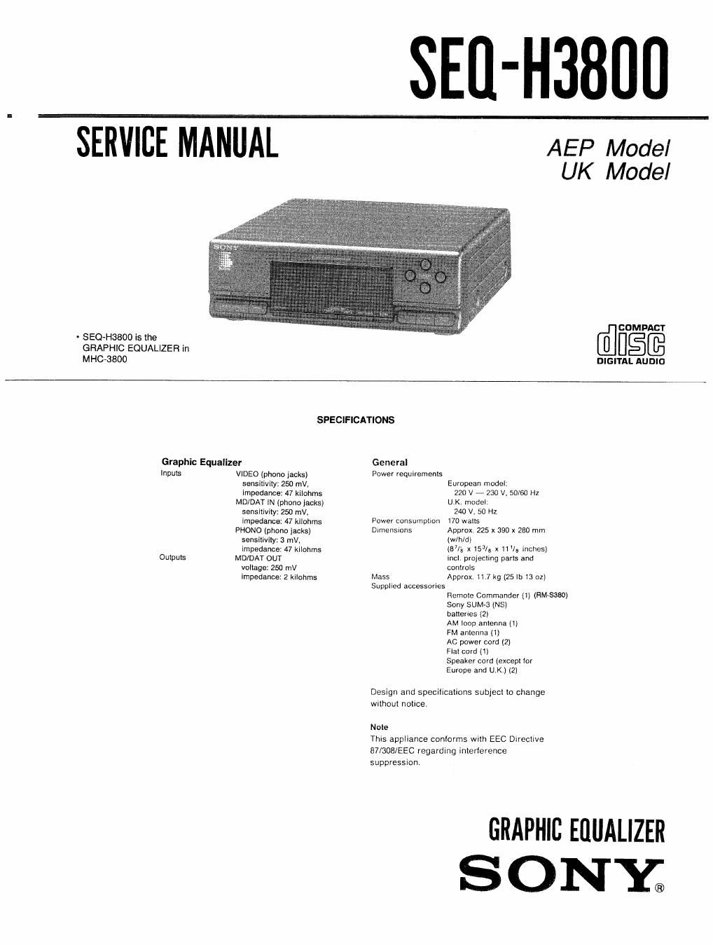 sony seq h 3800 service manual