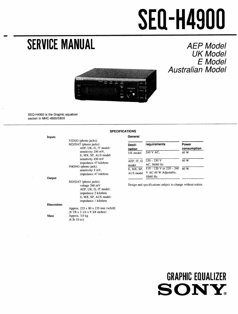 sony seq h 4900 service manual