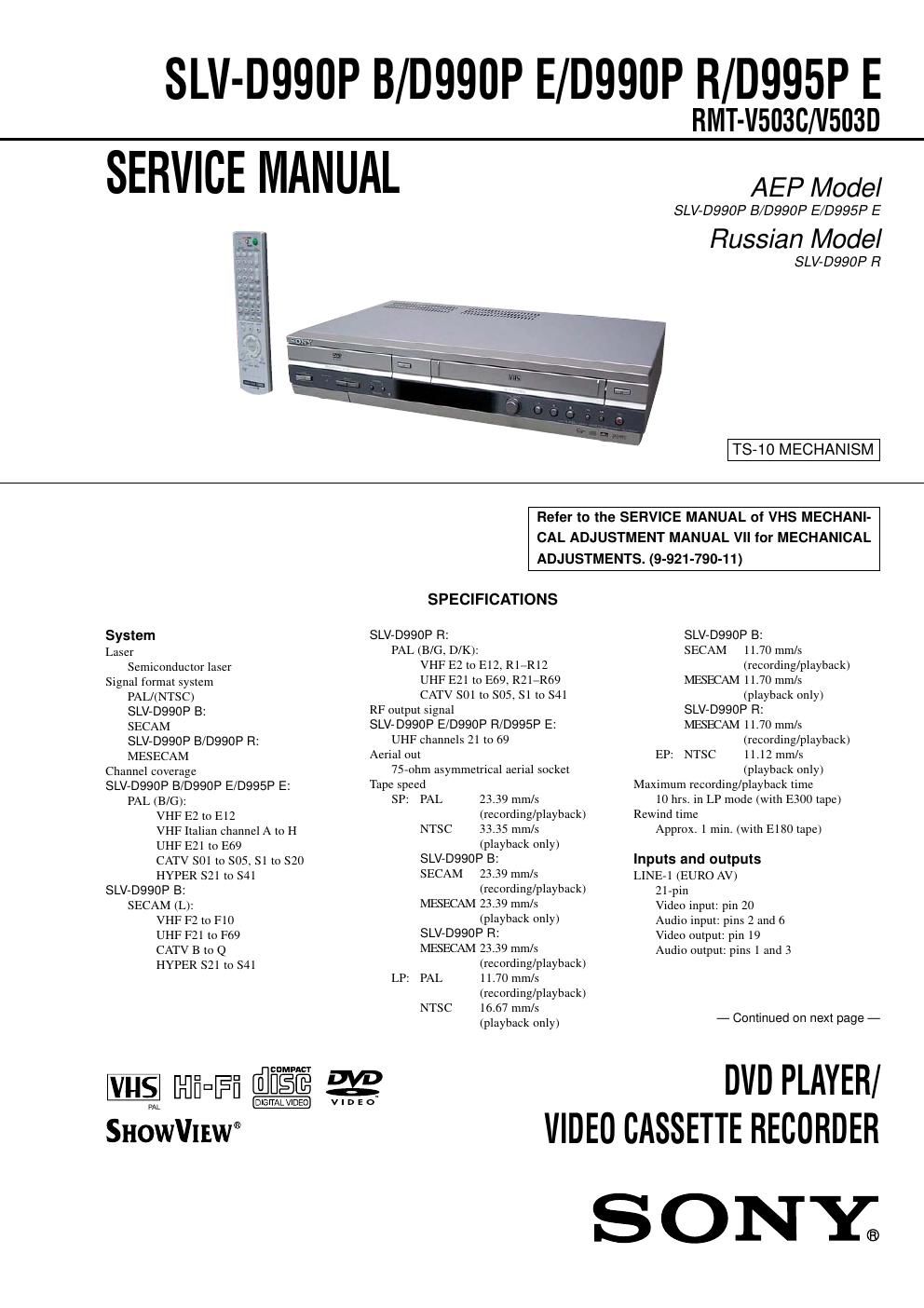 sony slv d 990 pb service manual