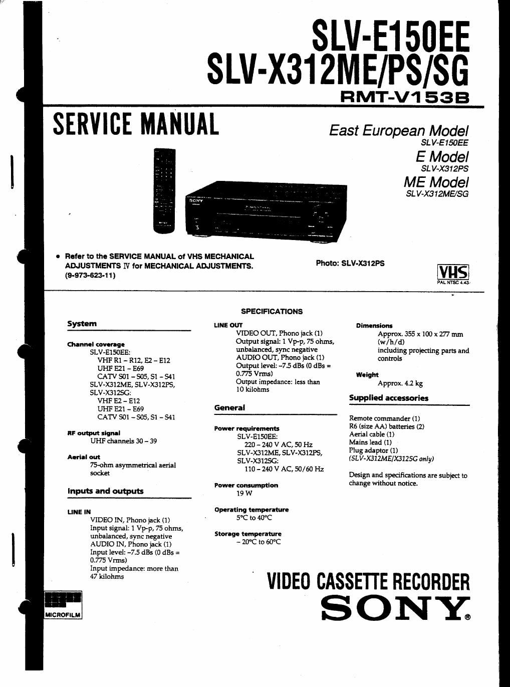 sony slv e 150 ee service manual