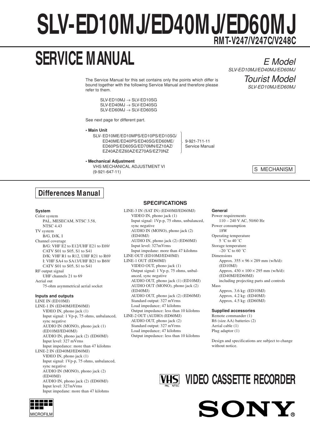 sony slv ed 10 mj service manual