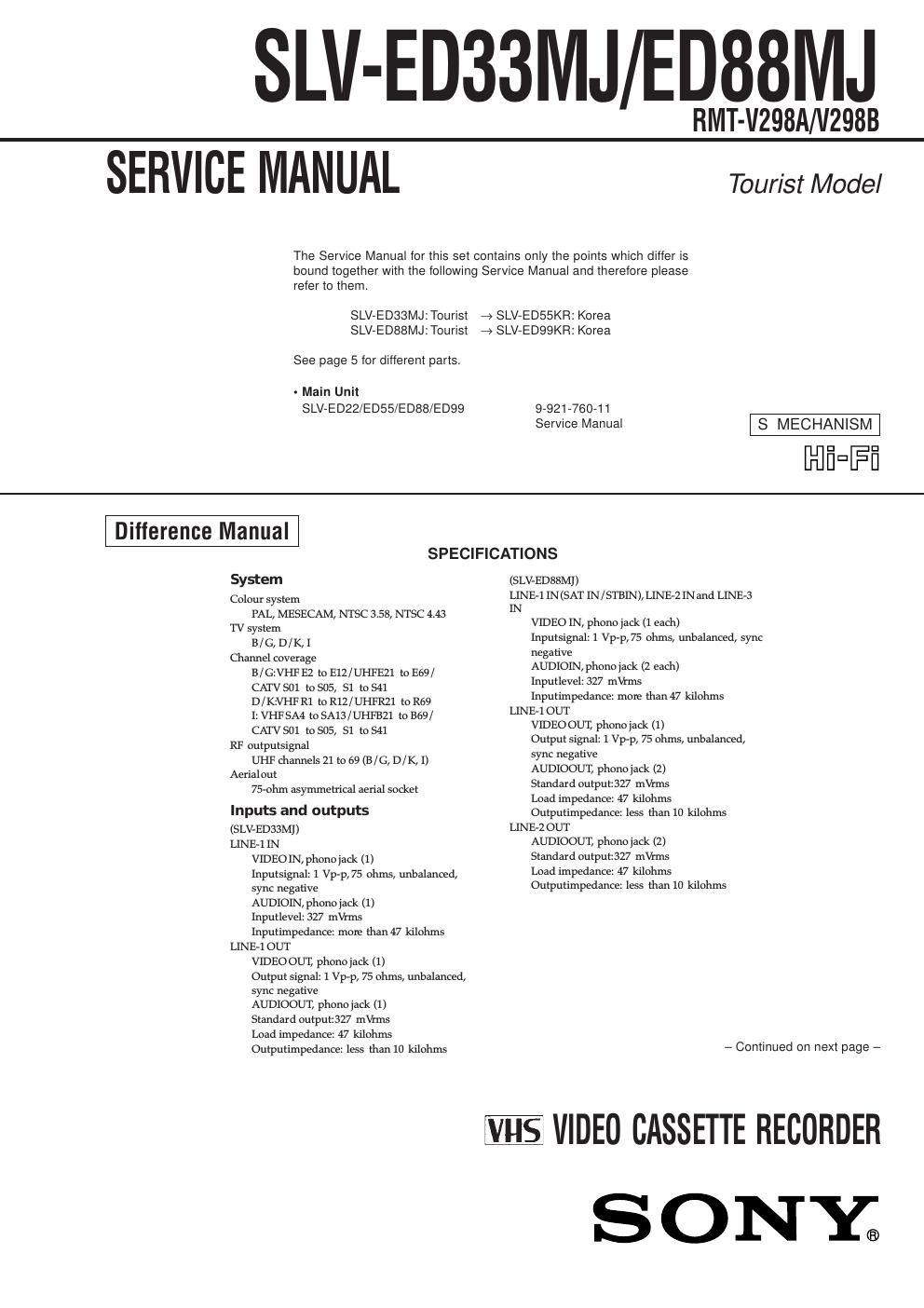 sony slv ed 33 mj service manual