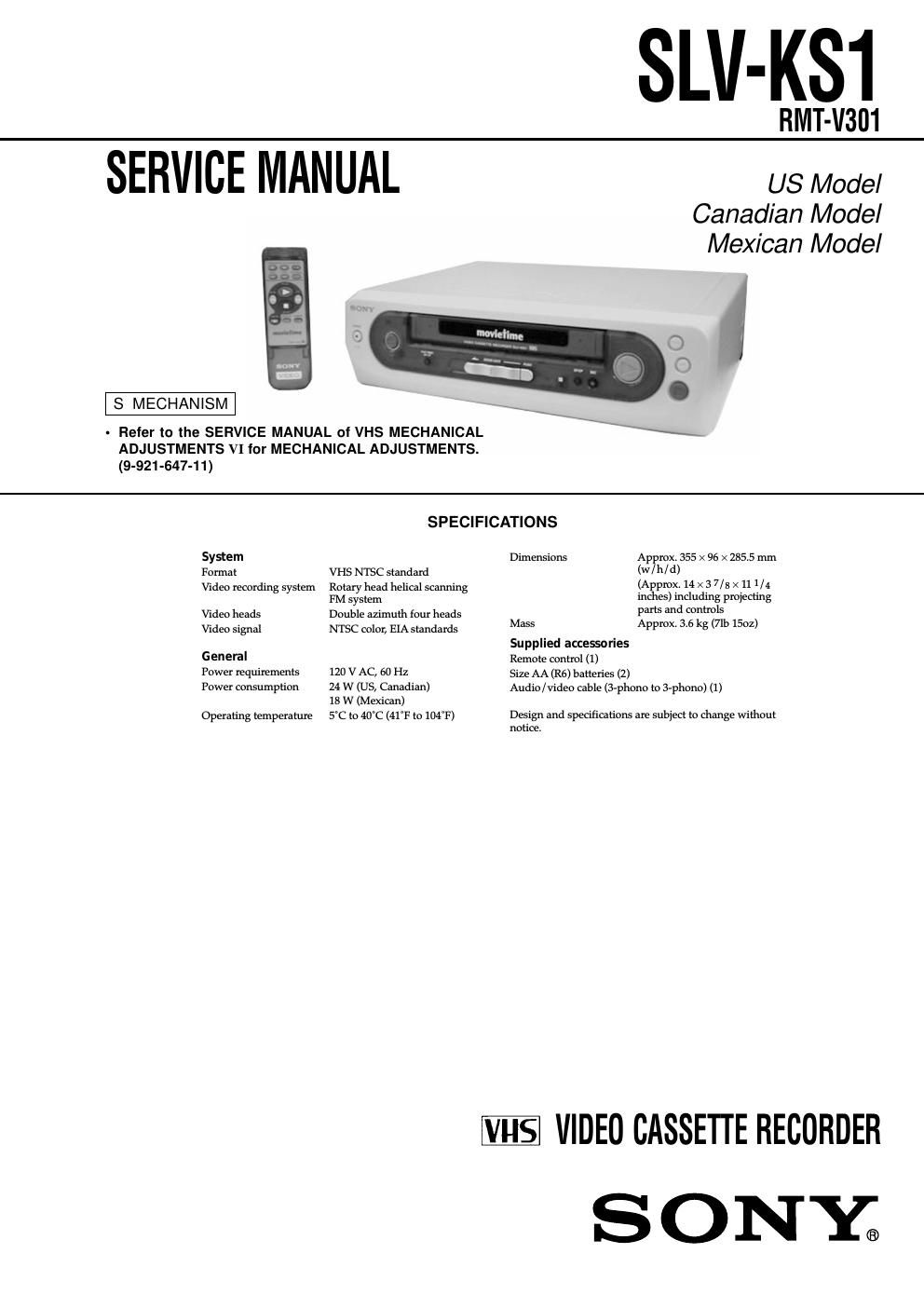 sony slv ks 1 service manual