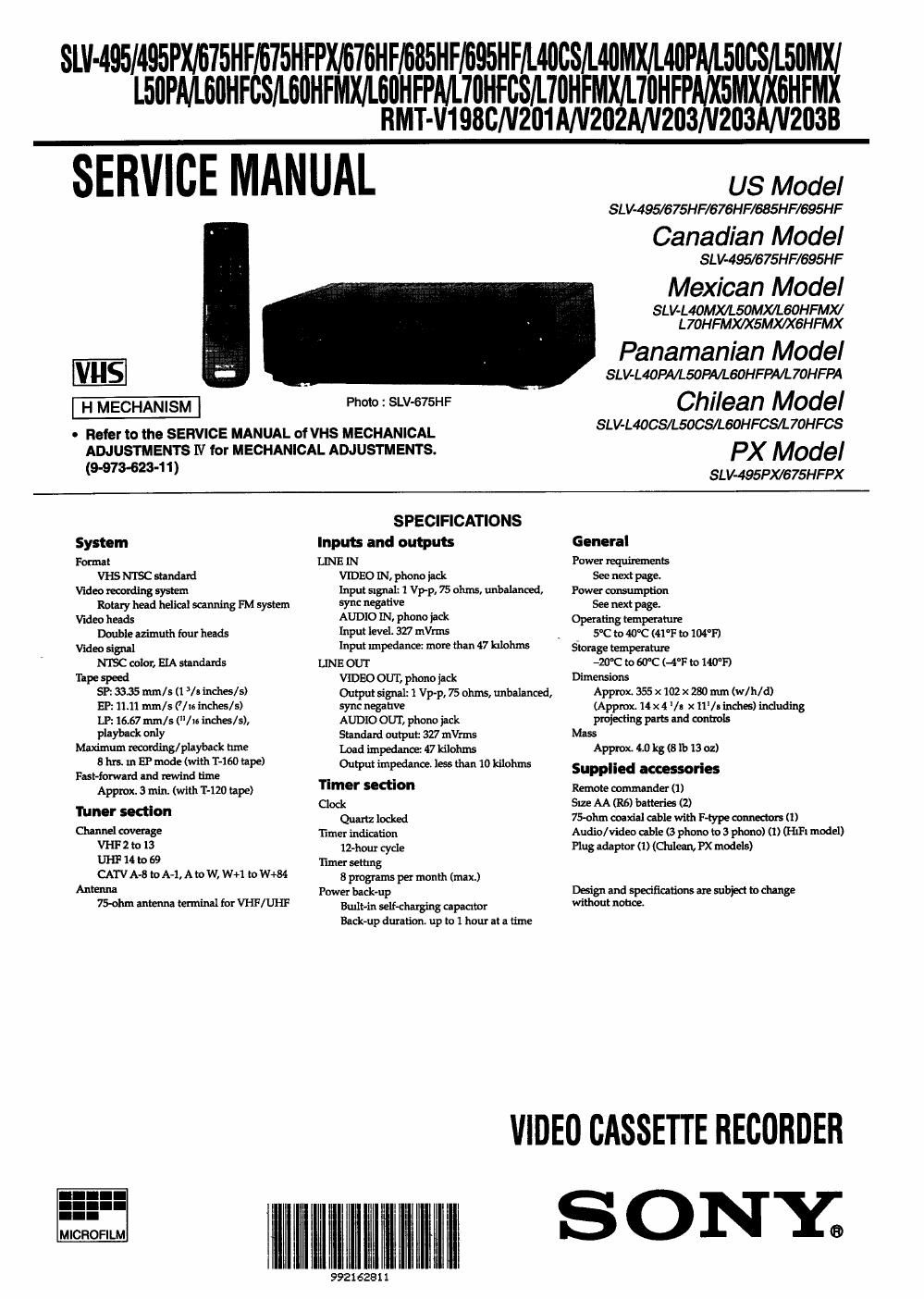 sony slv l 40 mx service manual