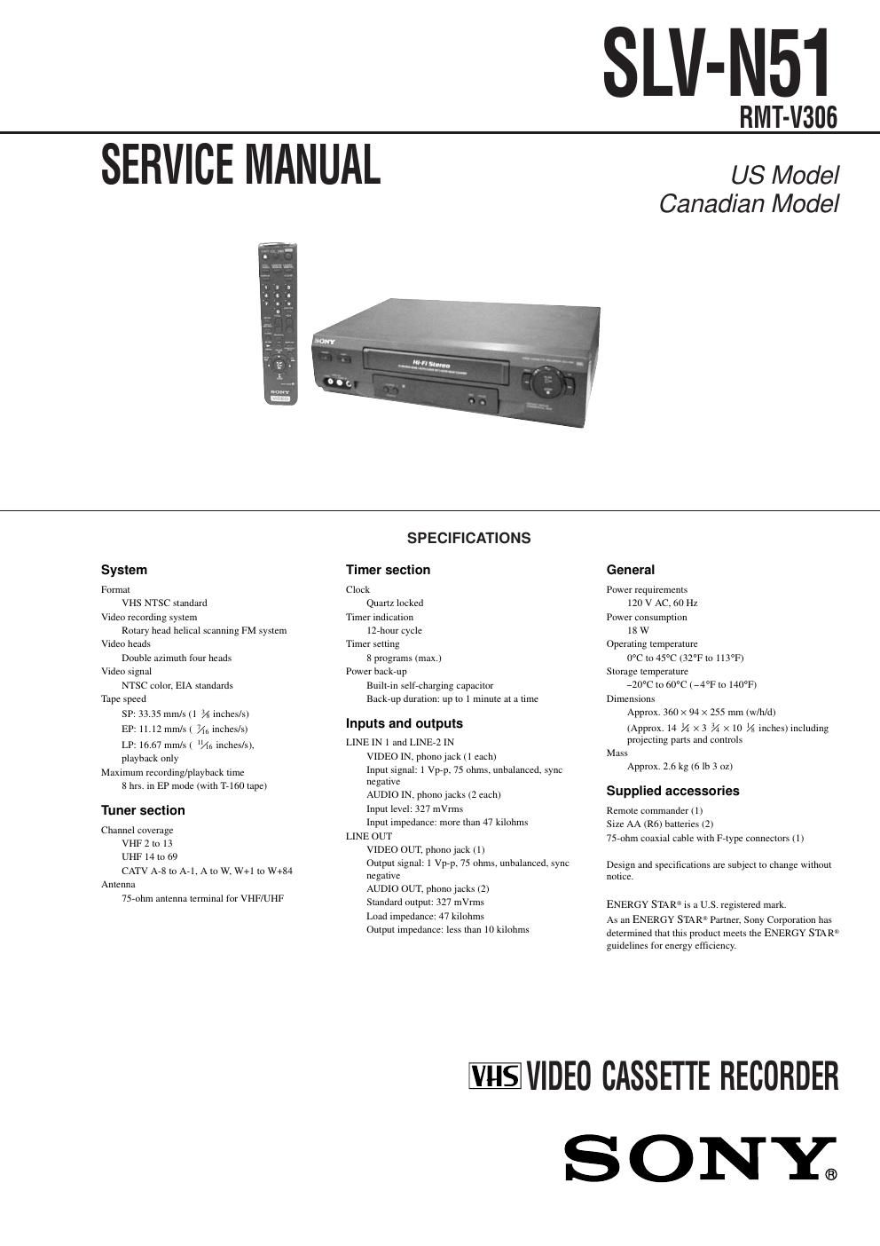 sony slv n 51 service manual