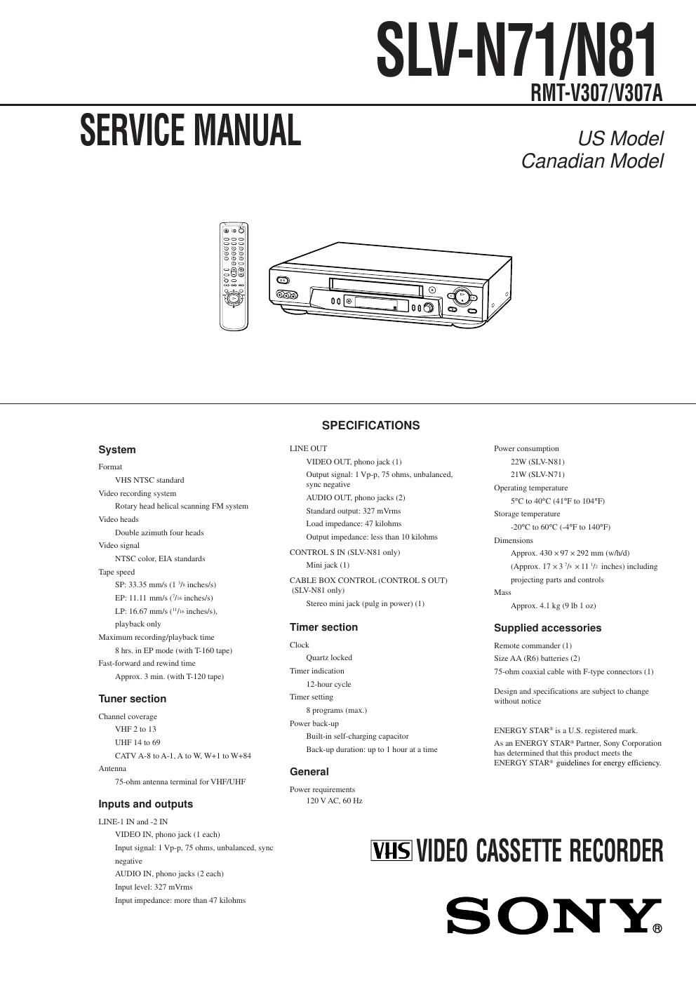 sony slv n 81 service manual