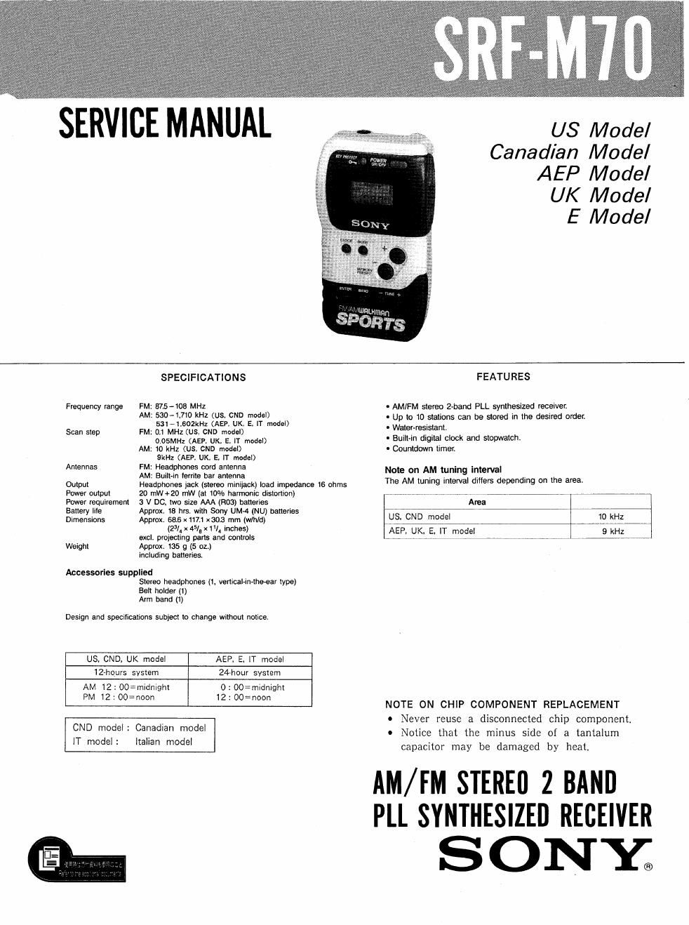 sony srf m 70 service manual