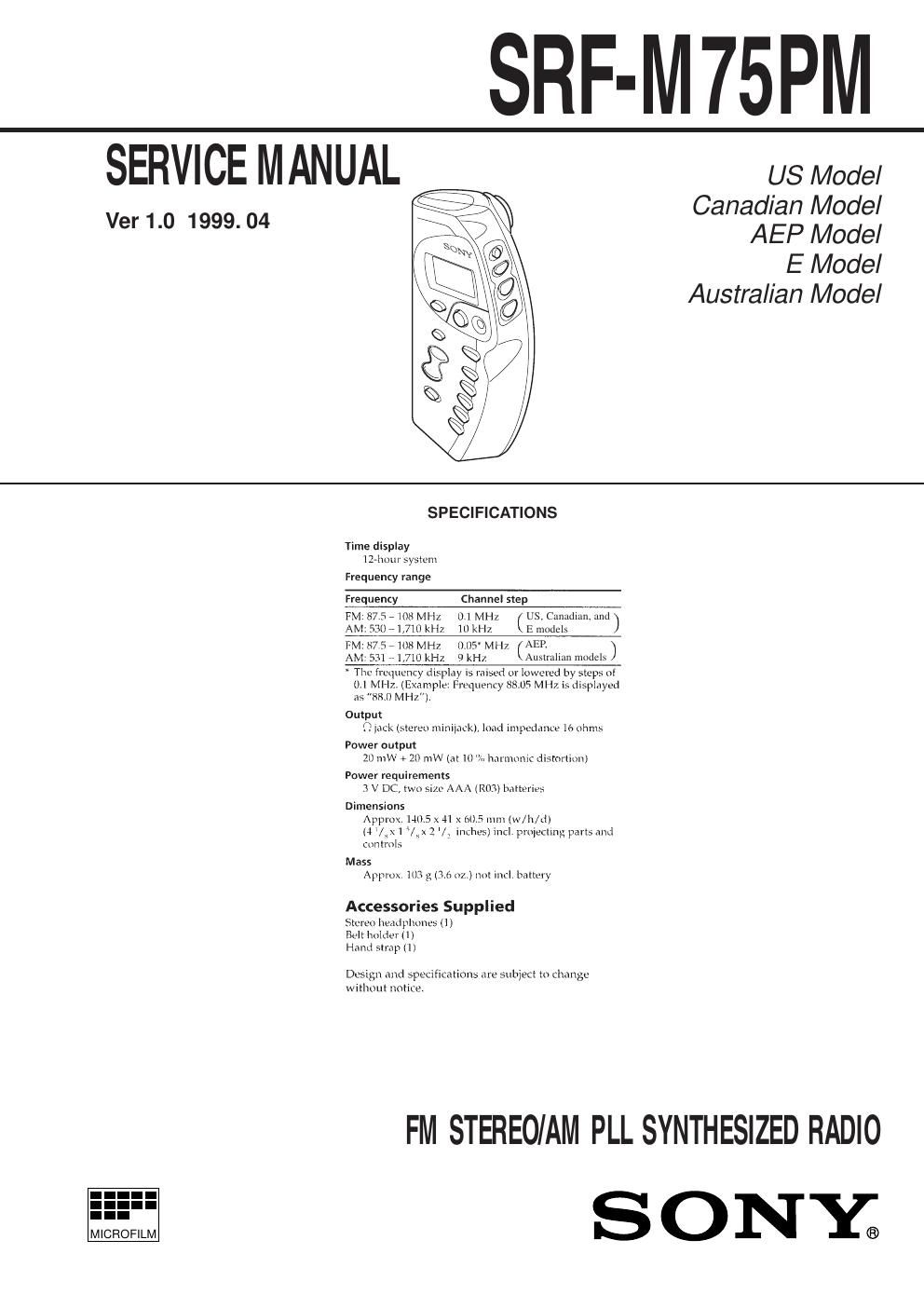 sony srf m 75 pm service manual