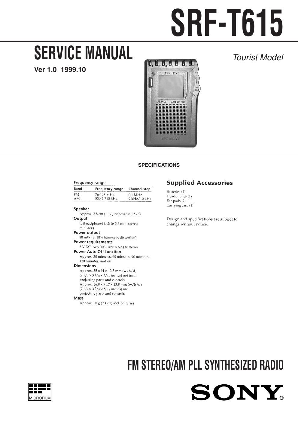 sony srf t 615 service manual