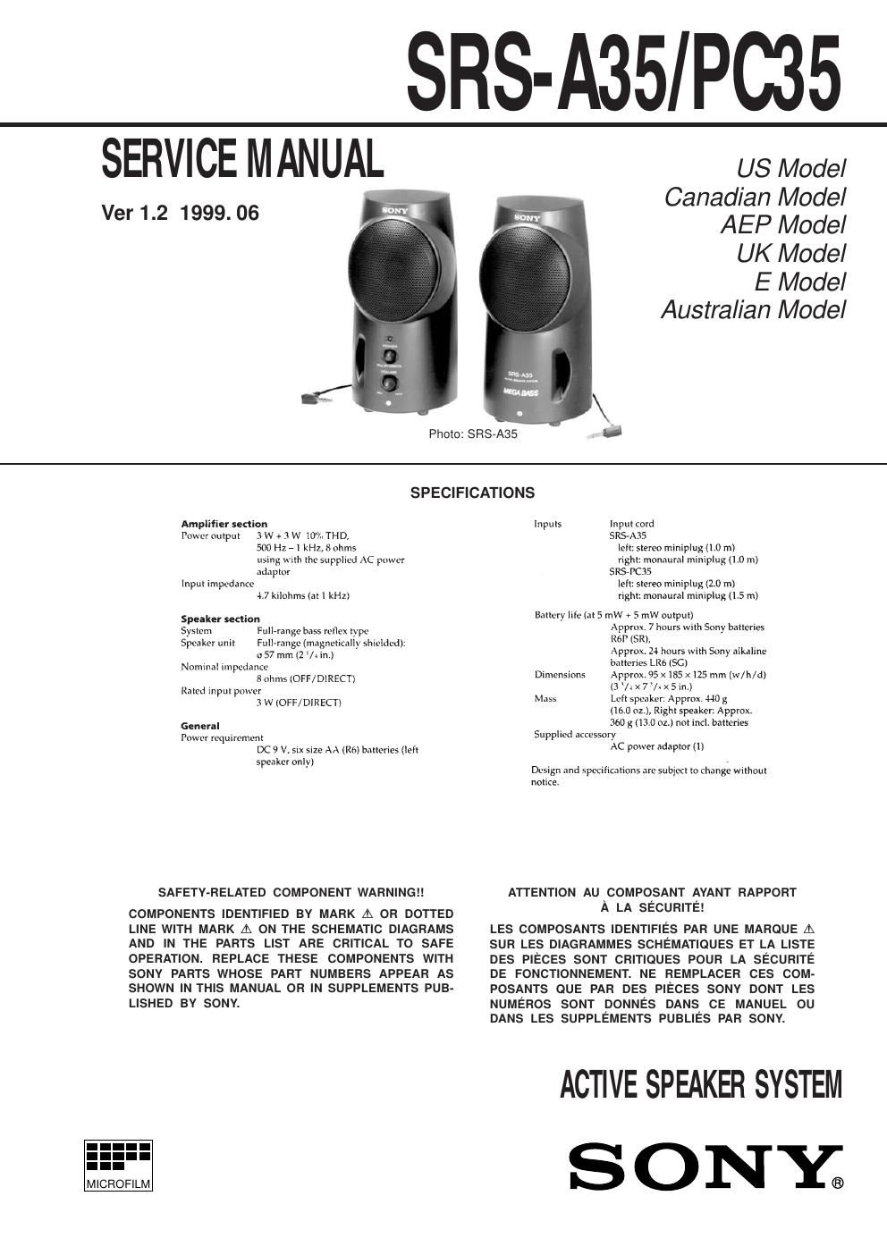 sony srs a 35 service manual