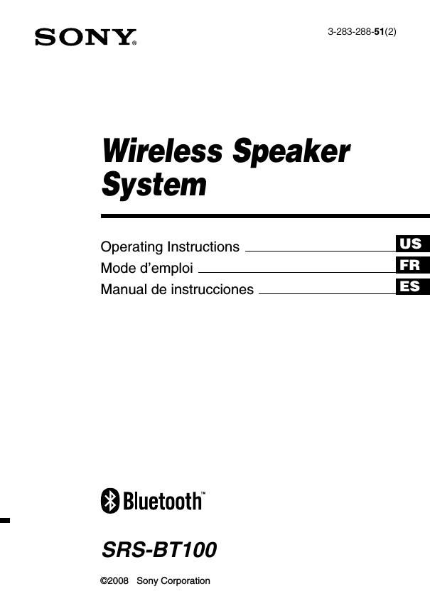 sony srs bt 100 owners manual