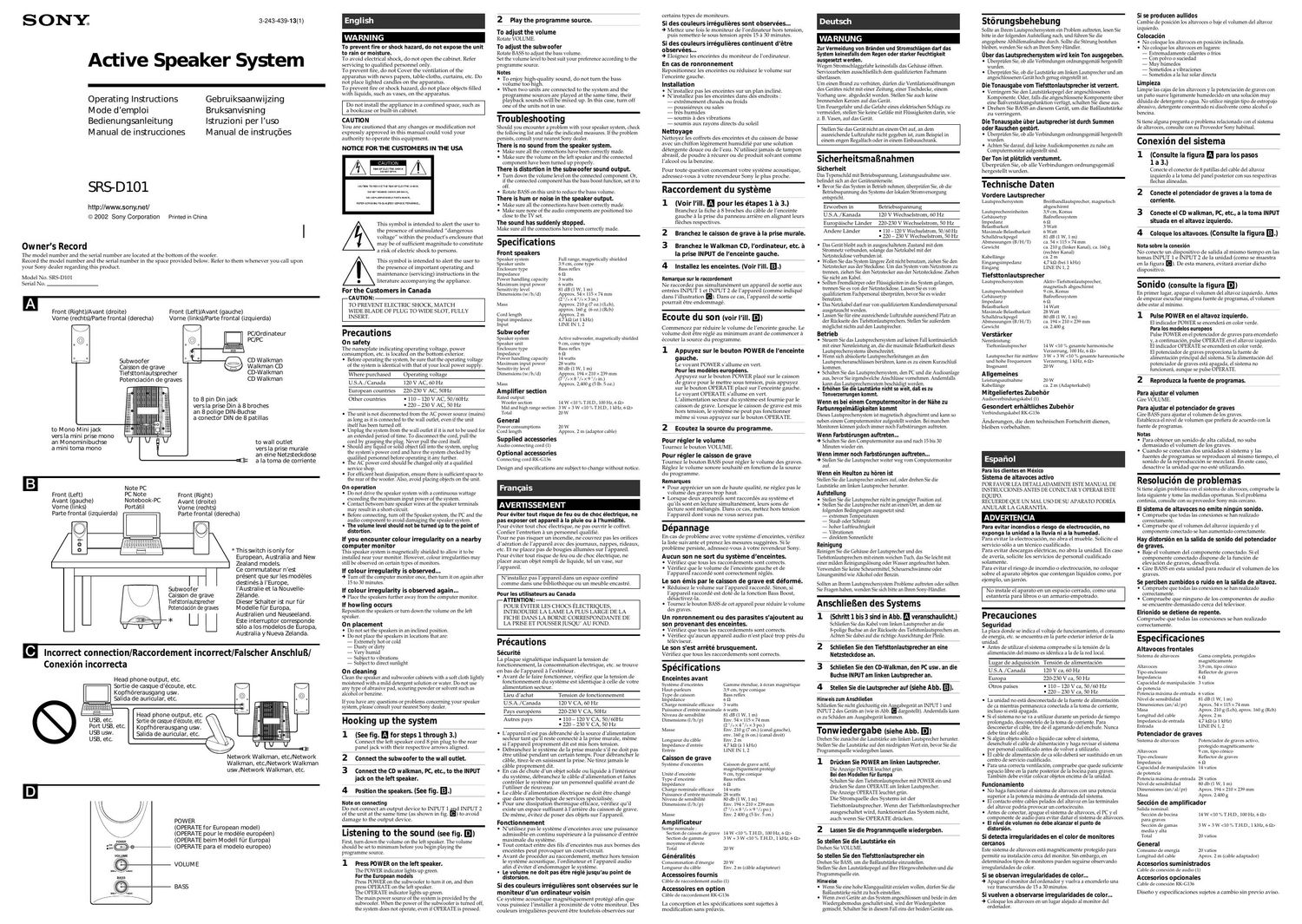 sony srs d 101 owners manual