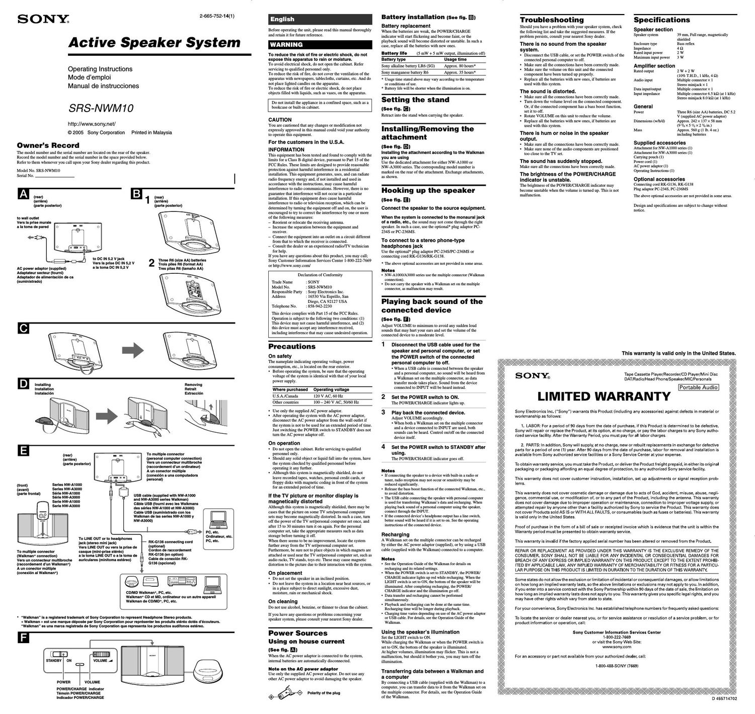 sony srs nwm 10 owners manual