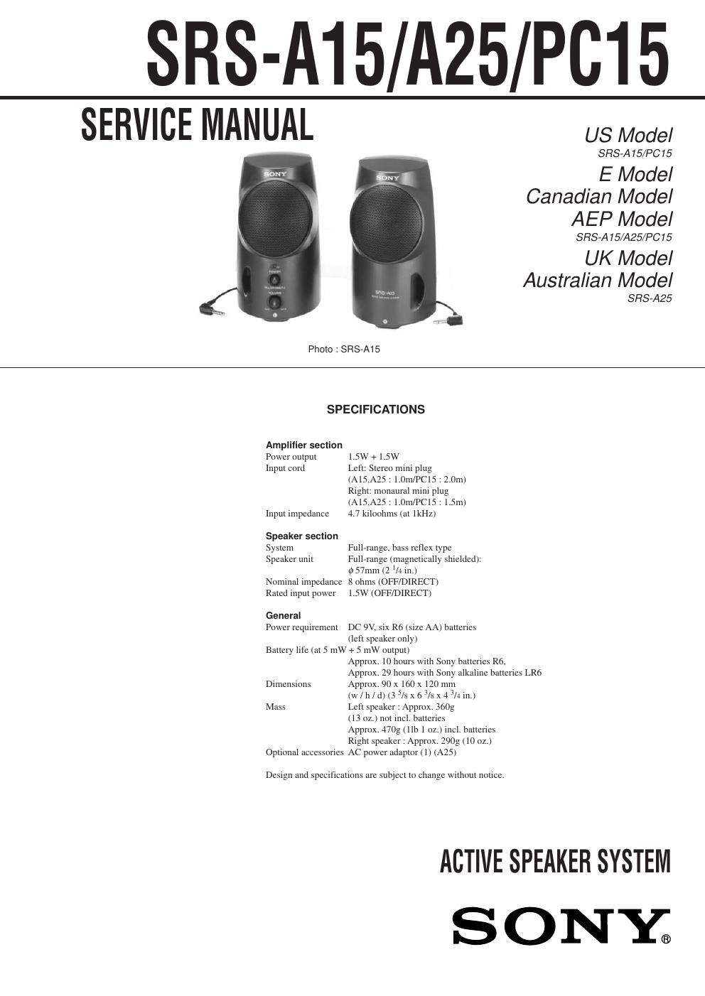 sony srs pc 25 service manual