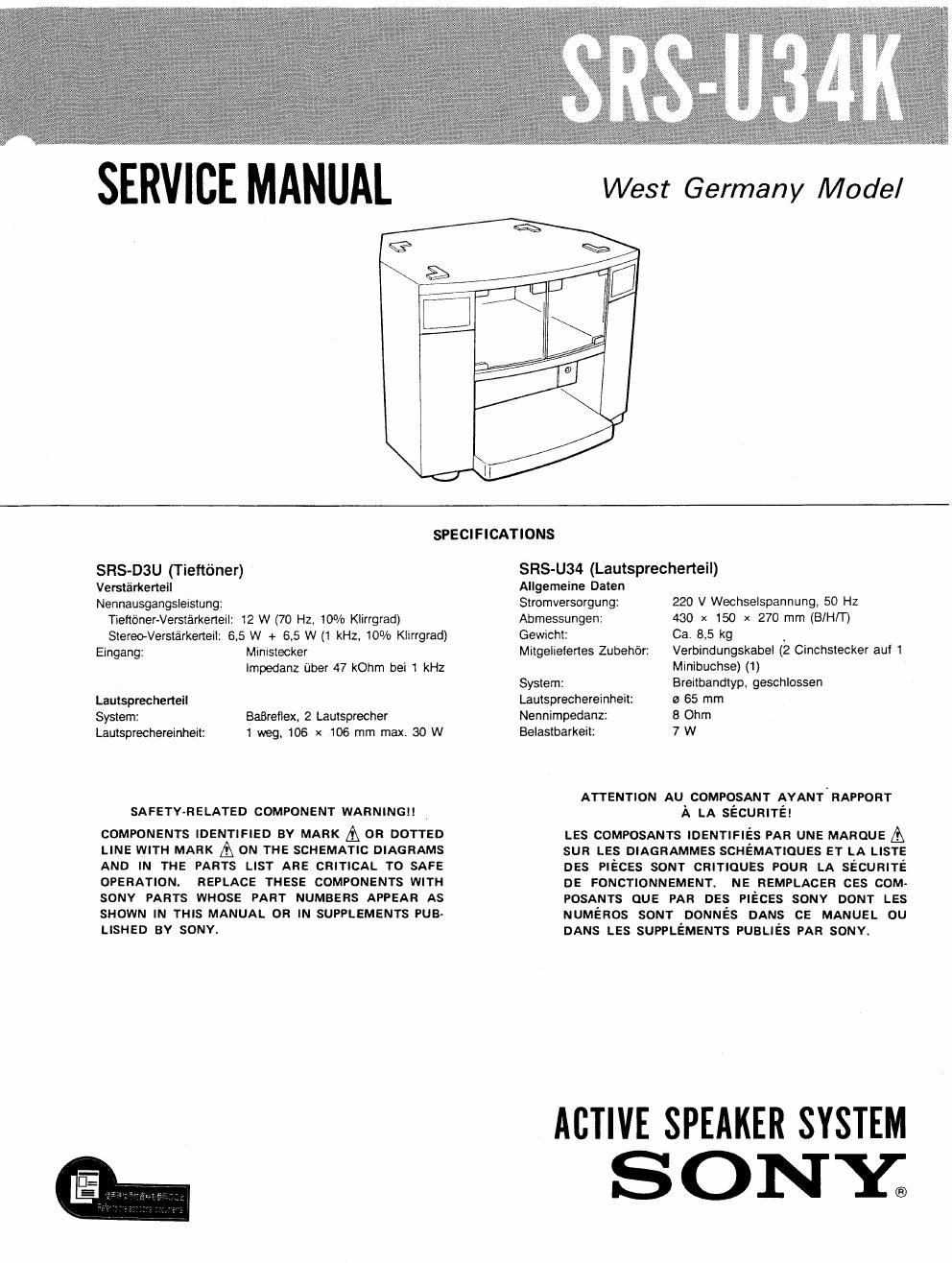 sony srs u 34 k service manual