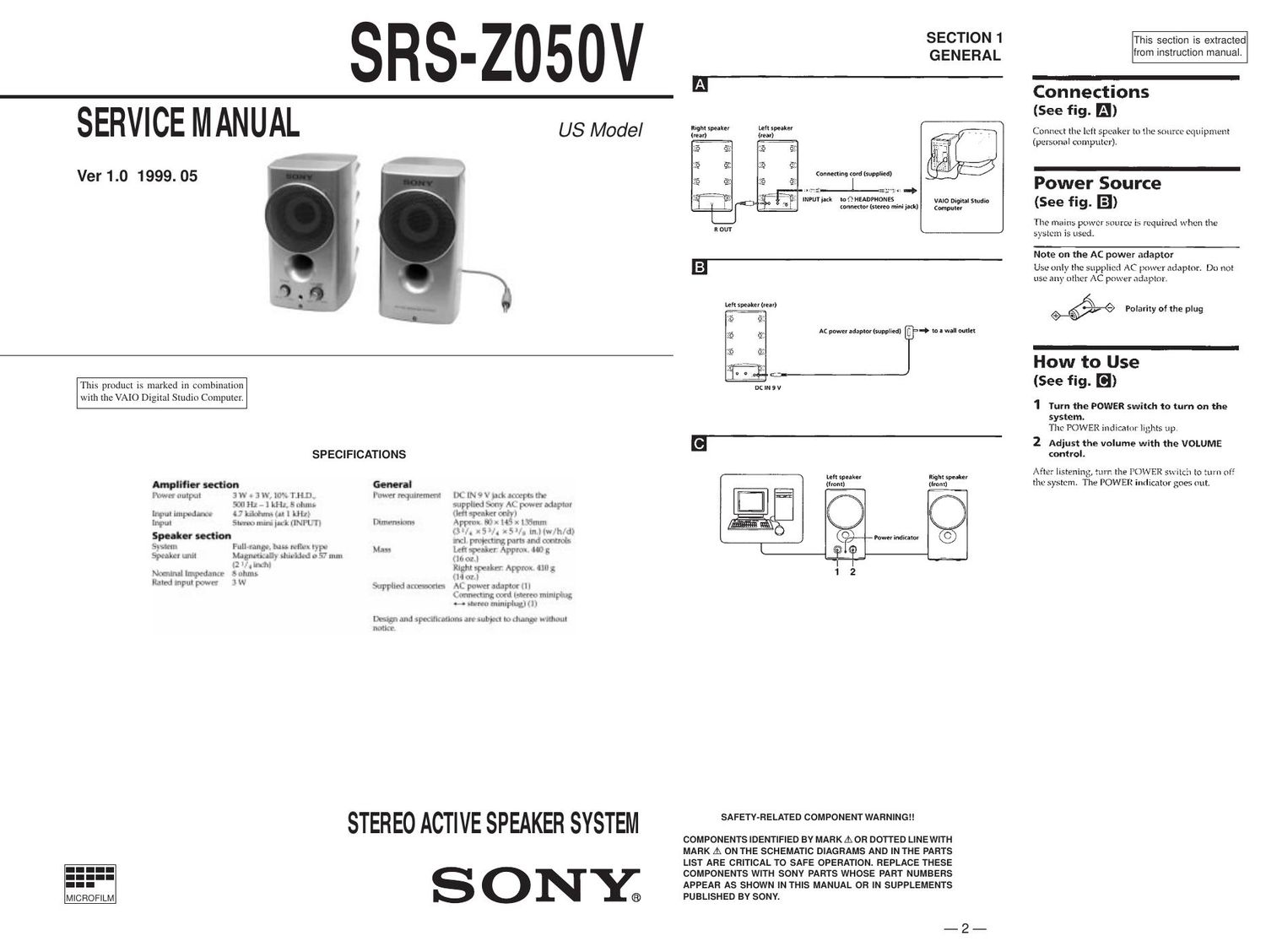 sony srs z 050 v service manual