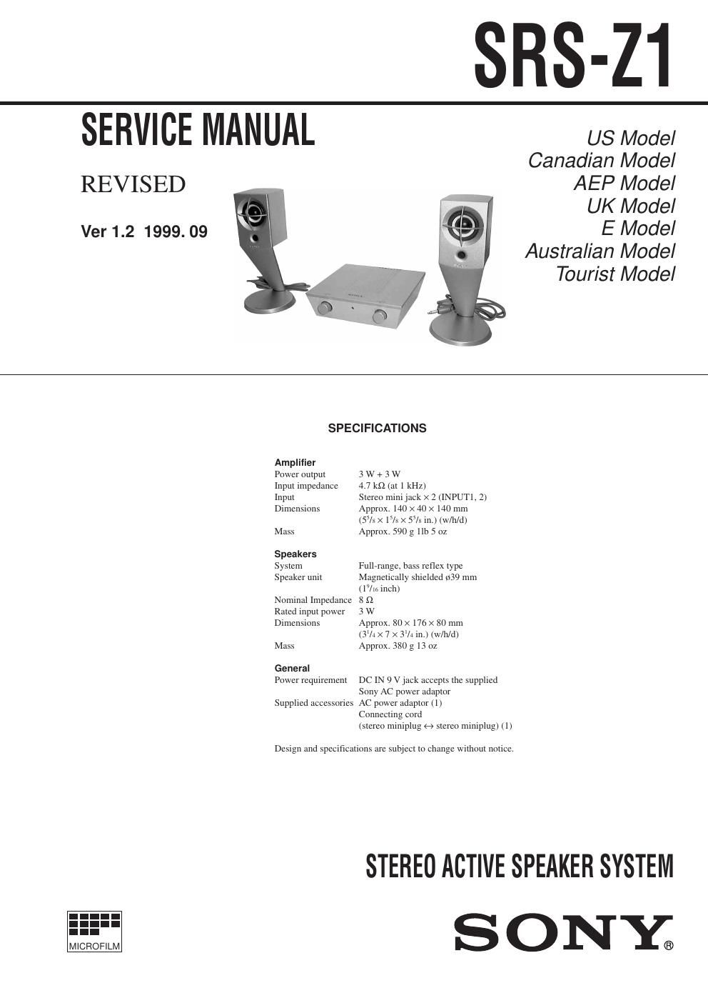 sony srs z 1 service manual